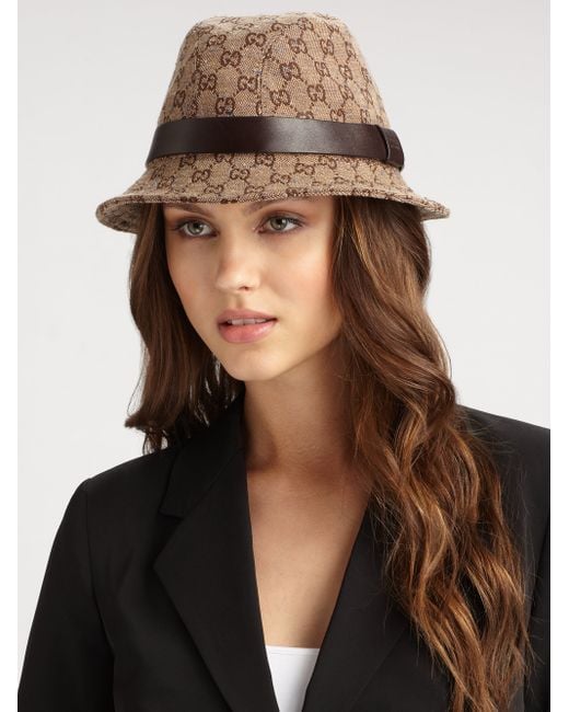 Gucci Gg Fedora Hat in Brown | Lyst
