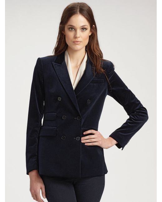 Theory Doublebreasted Velvet Blazer in Blue | Lyst