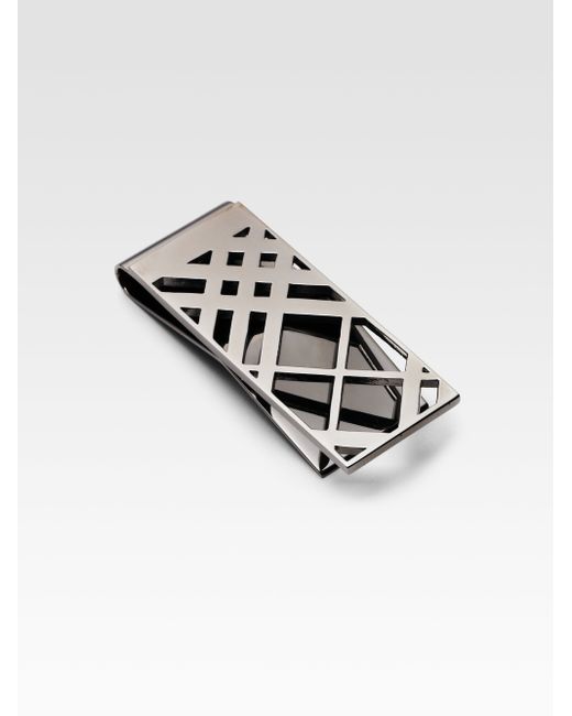 Burberry Cage Check Money Clip in Gray for Men | Lyst