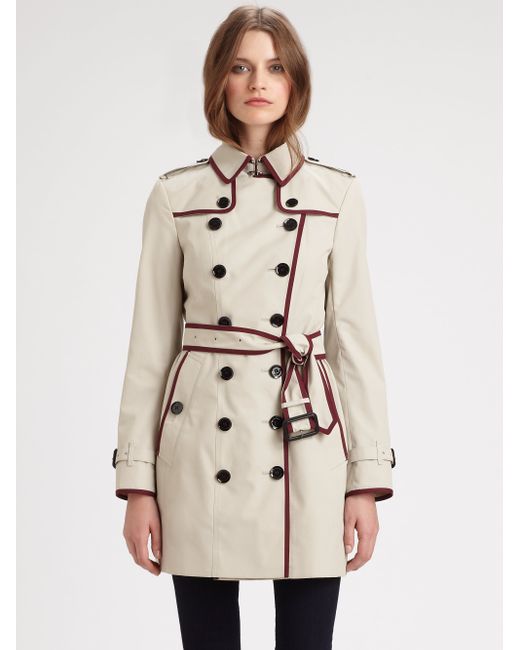 Burberry Queensbury Contrast Trim Trench Coat in Natural | Lyst