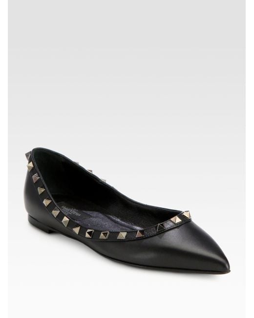 Valentino Noir Rockstud Leather Ballet Flats in Black | Lyst