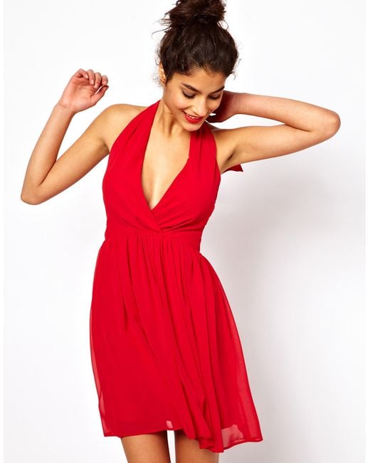ASOS Collection Red Skater Dress with Sexy Halter Neck