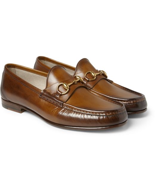 Gucci Brown Horsebit Leather Loafers for men