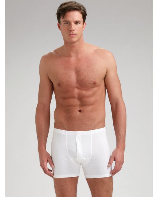 Hanro Ribbed Boxer Briefs in White for Men Lyst