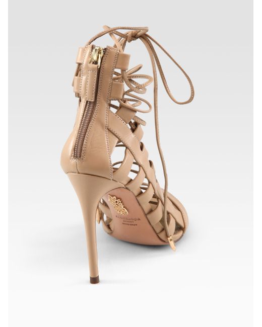 Aquazzura Amazon Leather Laceup Sandals in Beige (nude) Save 69 Lyst