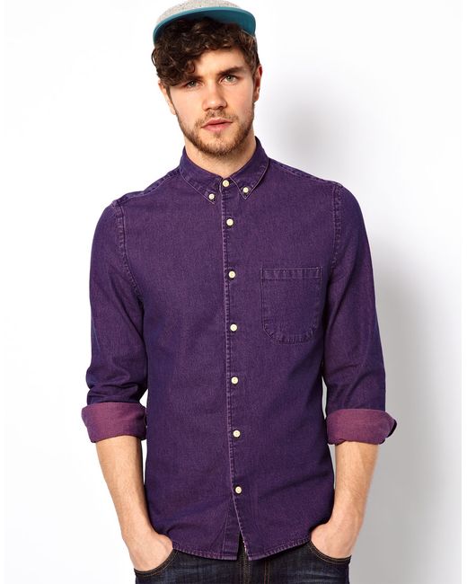 Buy Jack & Jones Men Solid Purple Shirt online
