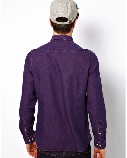 ASOS Purple Acid Wash Denim Shirt for men