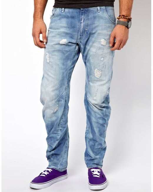 G-Star RAW Jeans Arc 3d Loose Tapered Lt Aged Destroy in Blue for Men | Lyst