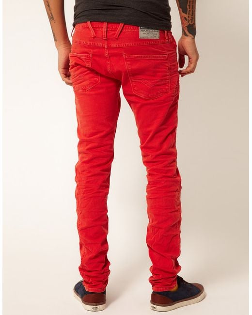 Replay Jeans Anbass Regular Slim Fit Red Overdye Denim for Men | Lyst