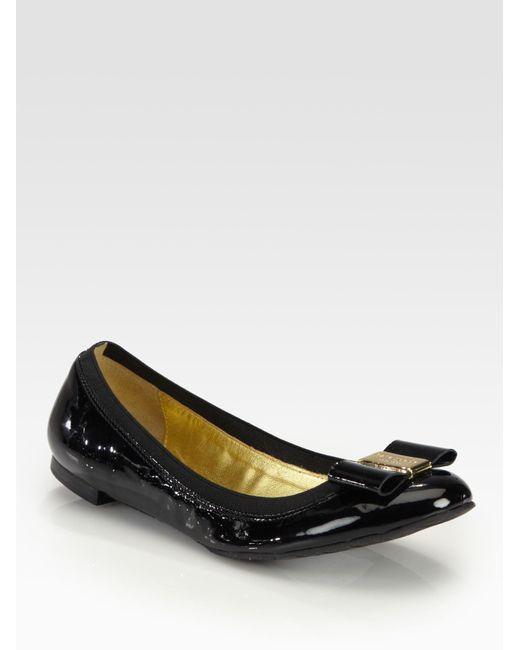 Kate Spade Tock Patent Leather Bow Ballet Flats in Black | Lyst