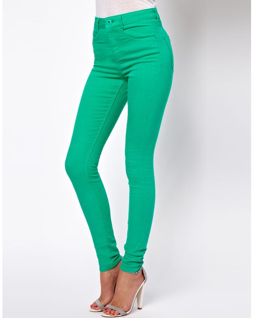 ASOS Ridley High Waist Ultra Skinny Jeans In Emerald Green | Lyst