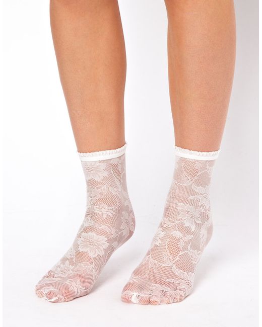ASOS Lace Ankle Socks in White | Lyst
