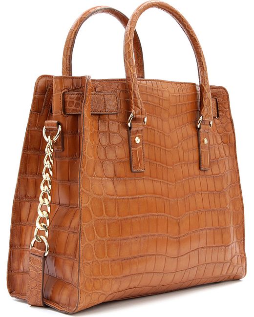 Michael Kors Brown Limited Edition Hamilton Croc Leather Tote