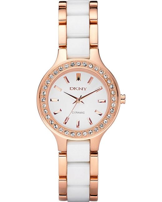 DKNY White Ny8141 Rose Gold And Ceramic Watch