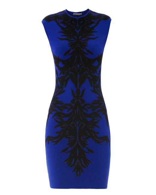 Alexander McQueen Spine Lace Jacquard Bodycon Dress in Blue Black (Blue ...