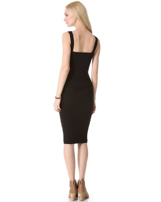 James Perse Skinny Ruched Tank Dress in Black | Lyst