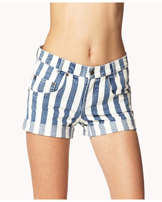 Forever 21 Striped Denim Shorts in 