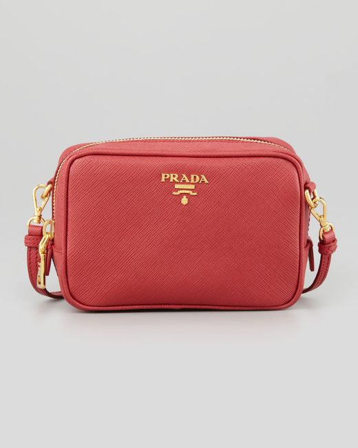 Prada Saffiano Mini Zip Crossbody Bag in Red - Save 19% | Lyst