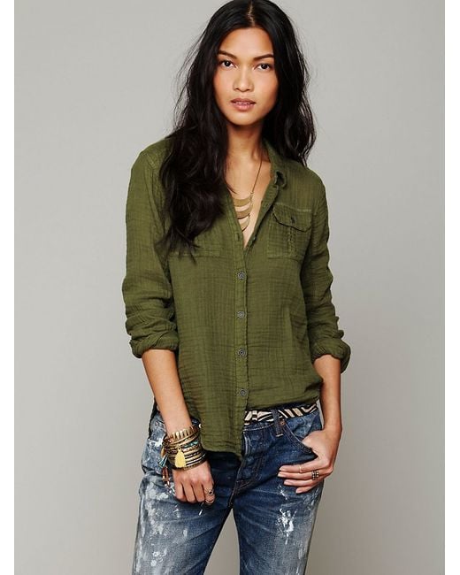 Free People Solid Gauze Button Down Shirt in Green Lyst