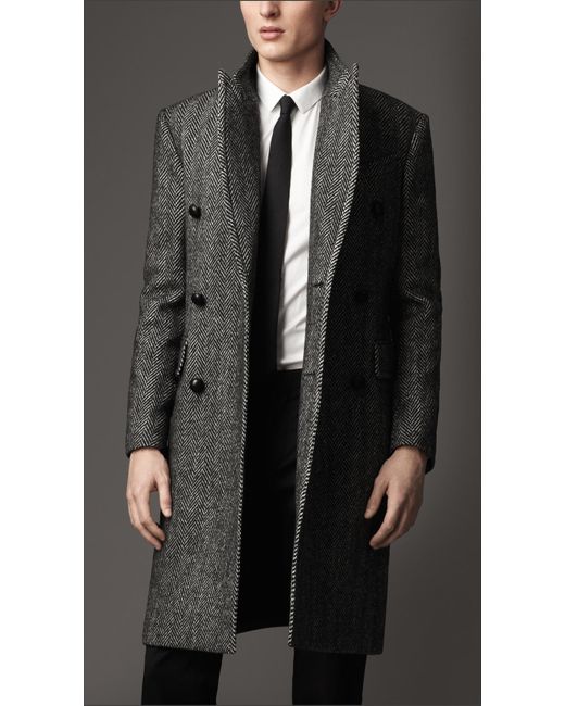 Burberry Gray Herringbone Lambswool Coat for men
