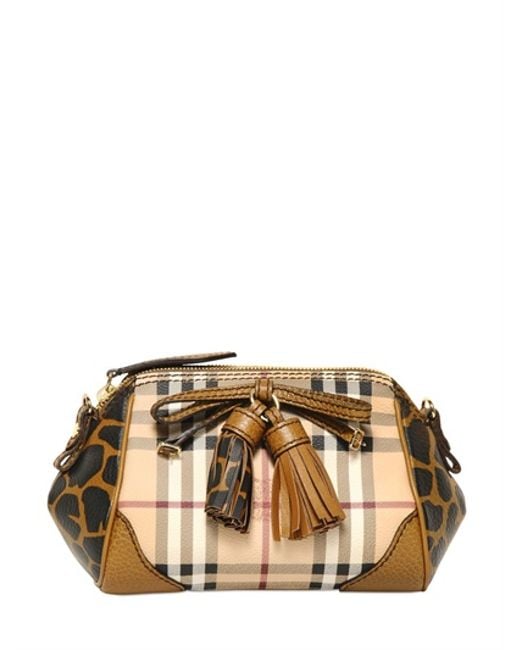Burberry Mini Blaze Haymarket Animal Print Bag in Check/Camel (Brown