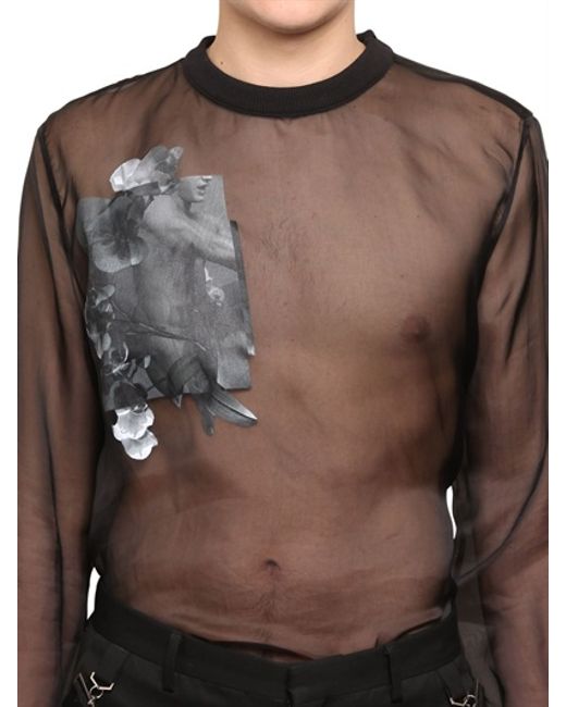 Givenchy Black Naked Man Printed Silk Organza Shirt for men