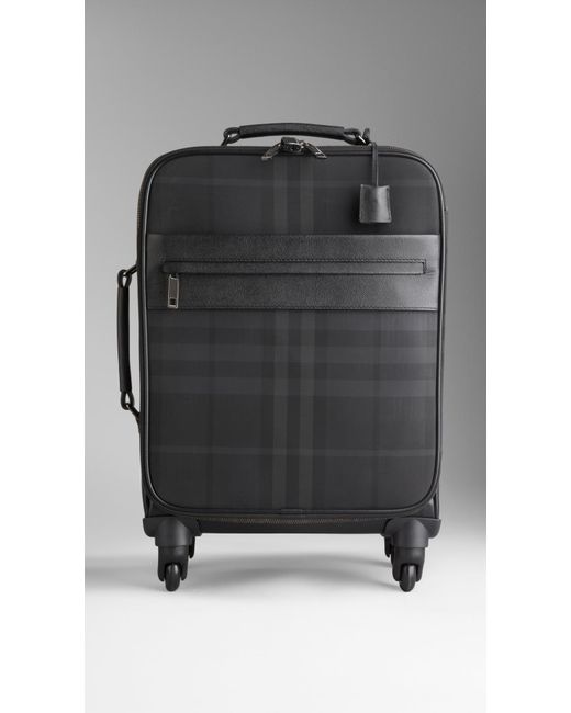 Burberry Black Beat Check Fourwheel Suitcase for men