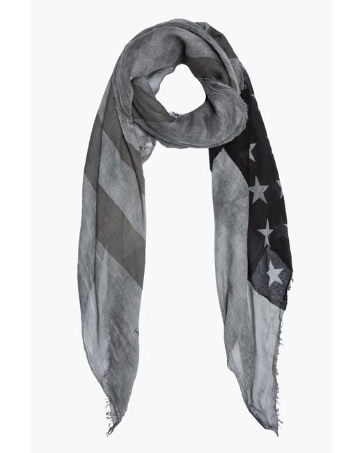 John Varvatos Gray Black and Charcoal Antique Printed American Flag Scarf for men