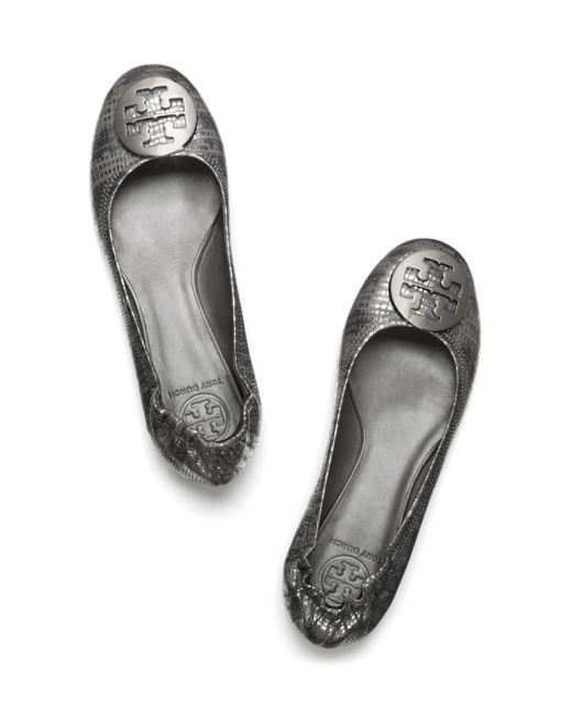 Tory Burch Gray Lizard Printed Reva Ballet Flat