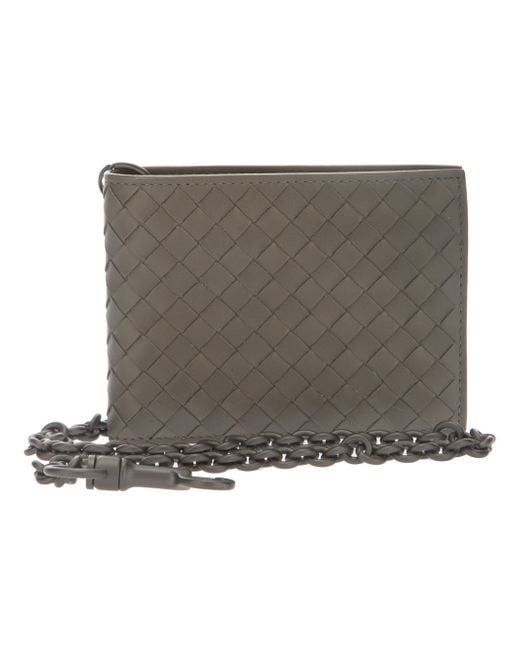 Bottega Veneta Brown Woven Leather Wallet with Chain for men