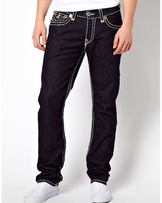 True Religion Black Jeans Jack Regular Tapered Fit Flap Pocket Body Rinse for men