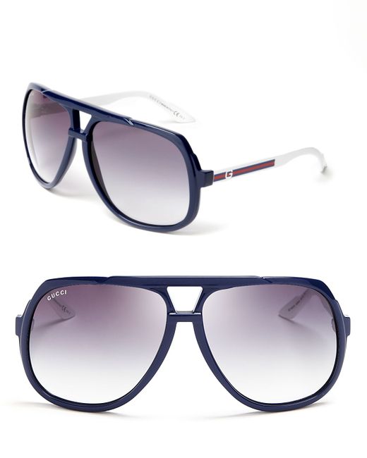 Gucci Oversized Aviator Sunglasses In Blue White Blue For Men Lyst
