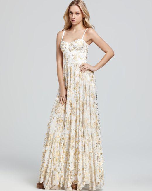 Alice + Olivia Alice Olivia Maxi Dress Bustier Flare Pleat in White | Lyst