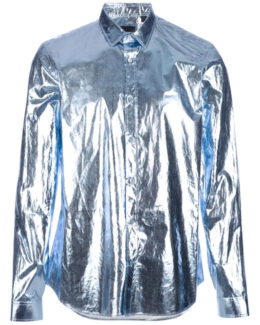 Burberry Prorsum Blue Metallic Shirt for men