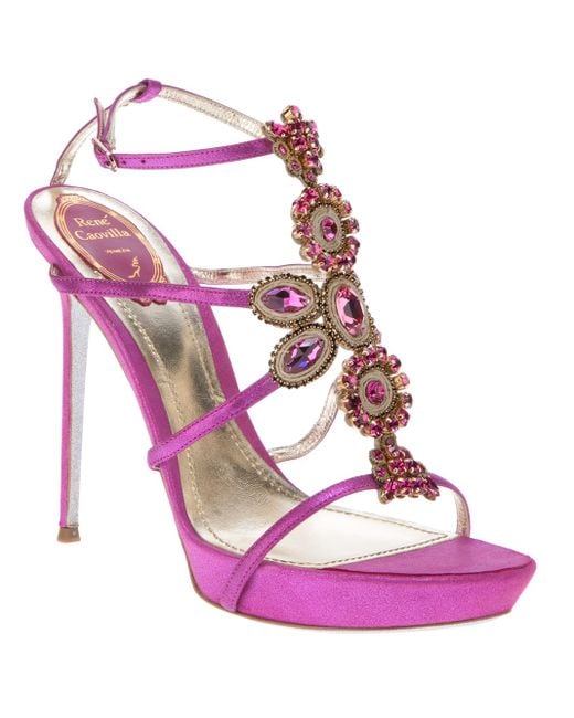 Rene Caovilla Jewel Embellished Sandal in Pink | Lyst