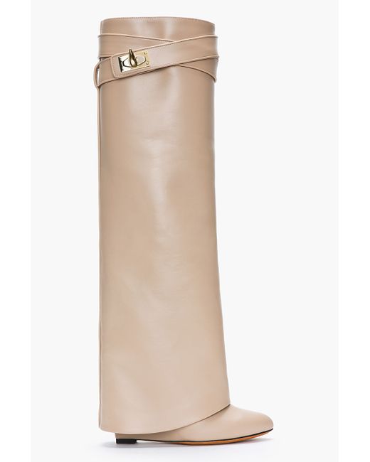 Givenchy Natural Nude Leather Shark Lock Column Wedge Boots