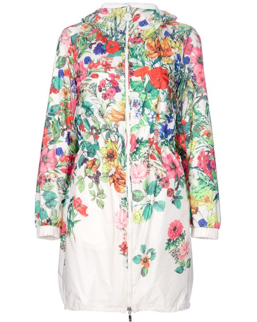 Moncler Flower Print Coat in White | Lyst