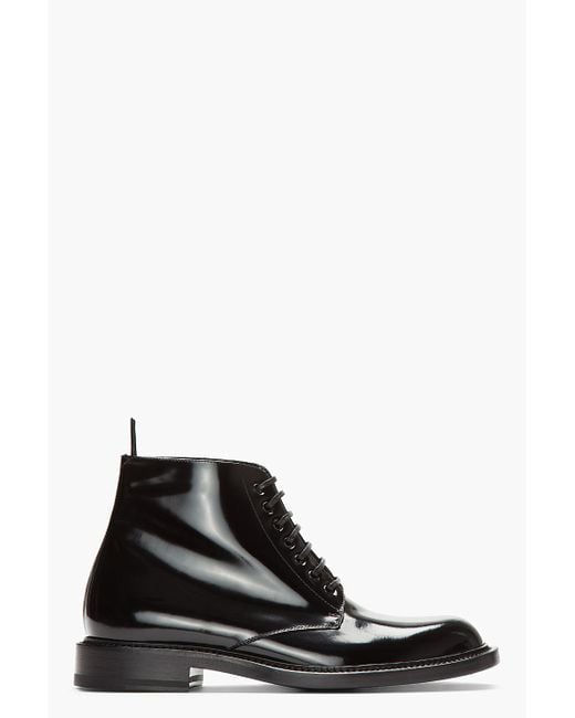 Saint Laurent Black Patent Leather Combat Boots for men