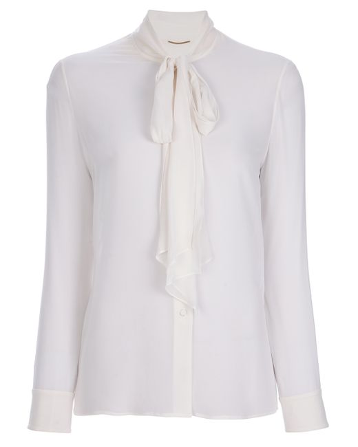 Saint Laurent Pussy Bow Blouse in White | Lyst