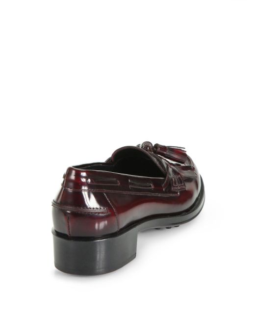 Tod's Leather Kiltie Tassel Loafer Pumps in Red Lyst