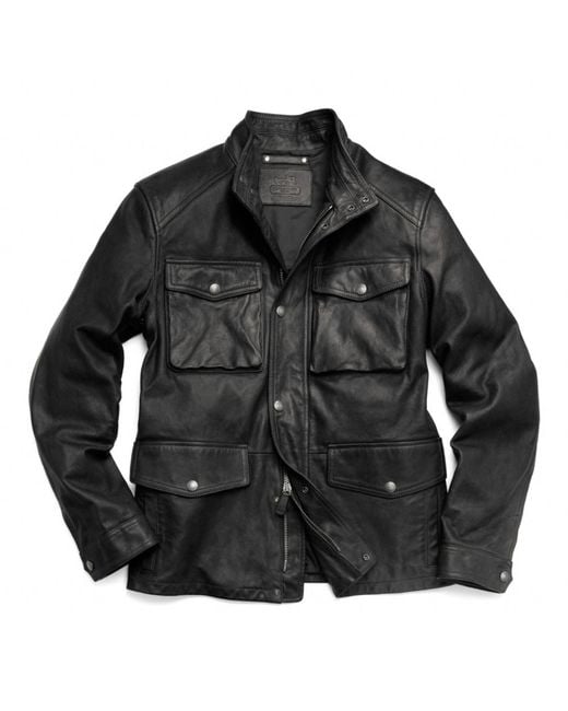 COACH Black Light Weight Harrison Leather Field Jacket for men