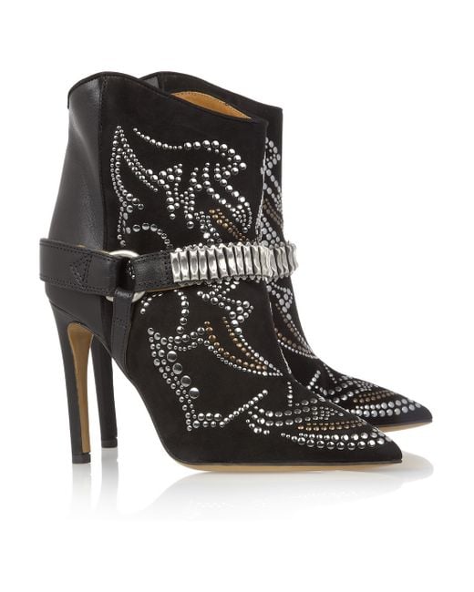 Isabel Marant Milwauke Studded Suede and Leather Ankle Boots in Black ...