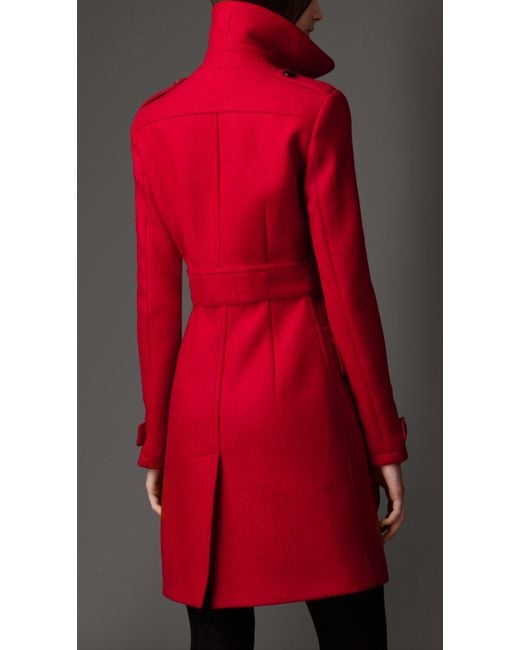 Burberry Red Buckle Detail Wool Coat