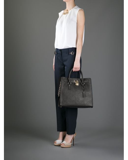 Michael Kors Hamilton Large N/S Black Leather Satchel Tote Bag Handbag