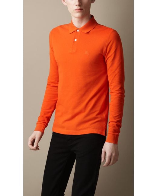 Burberry Orange Long Sleeve Polo Shirt for men