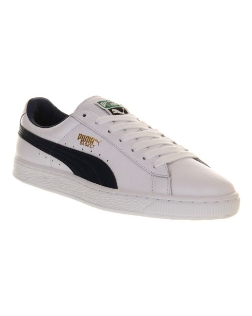 PUMA Basket Classic White Blue Leather for Men | Lyst