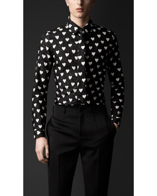 Burberry Heart Print Cotton Shirt in Black for Men | Lyst