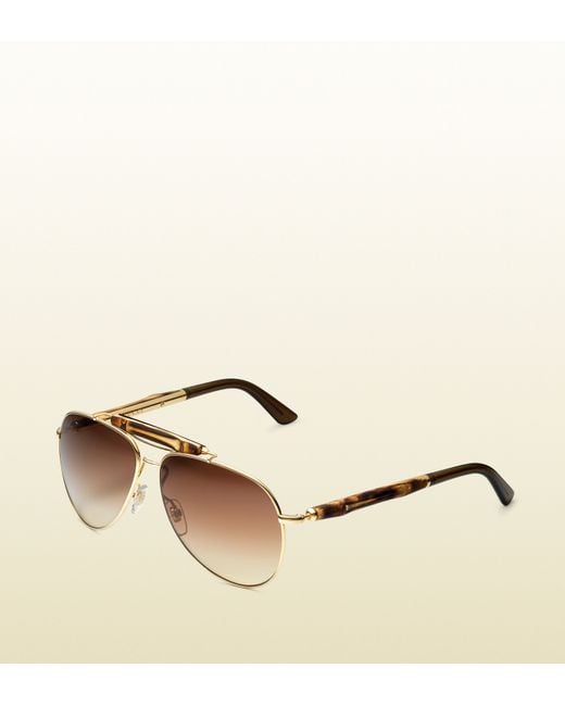 Gucci Bamboo Aviator Sunglasses in Brown | Lyst
