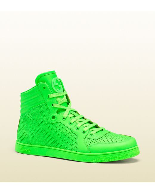 Gucci Neon Green Leather Hightop Sneaker for men