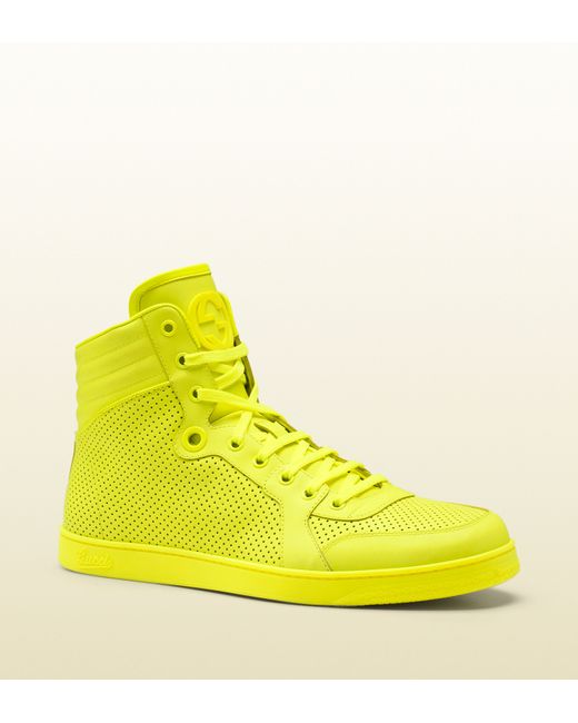 Gucci Neon Yellow Leather Hightop Sneaker for men